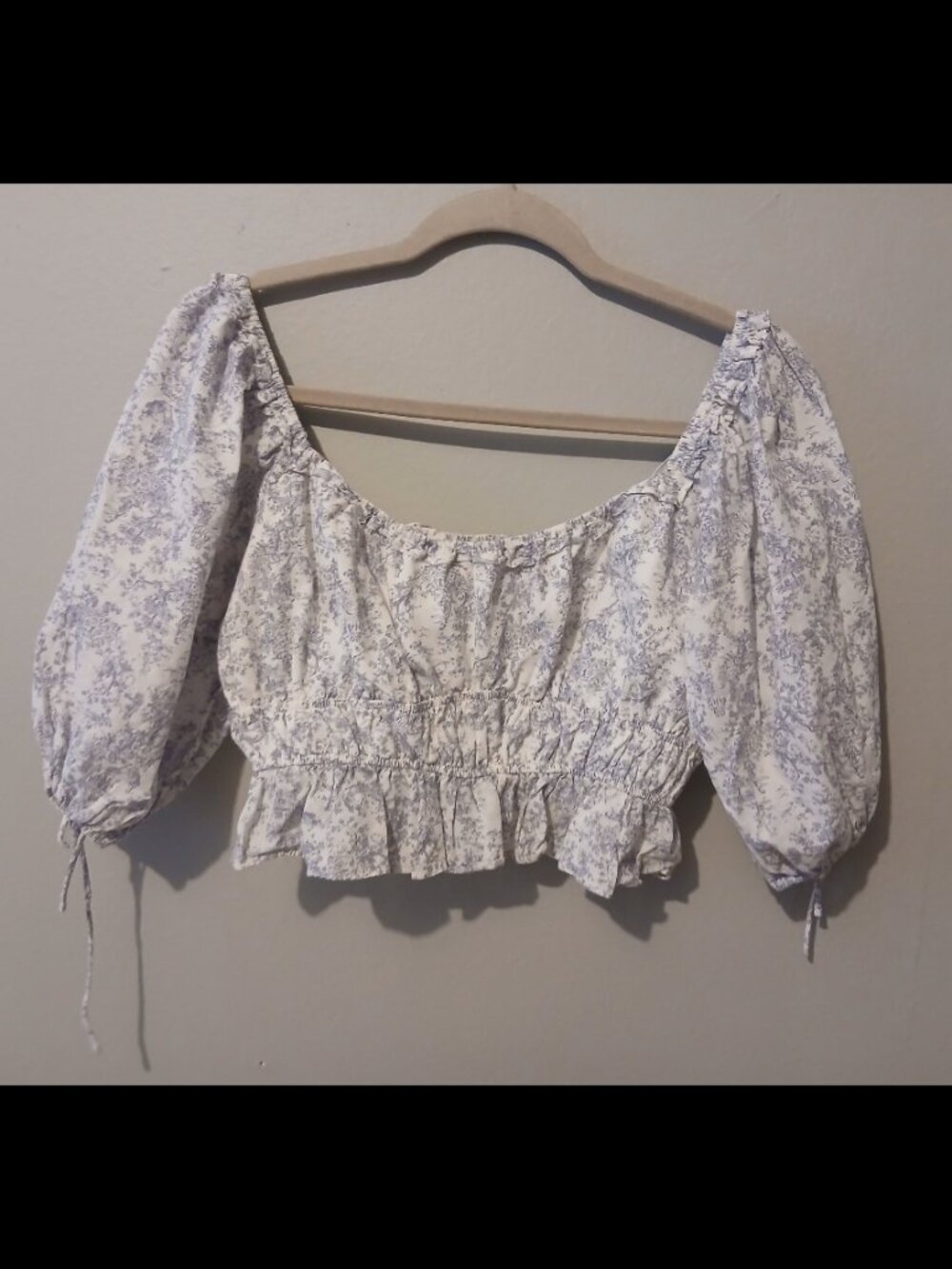 Grey/White Peasant Crop Top